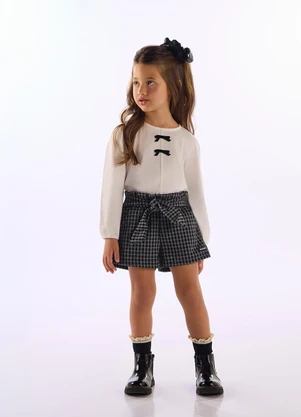 Up Baby - Conjunto Menina Blusa Laço Short Branco - UP BABY