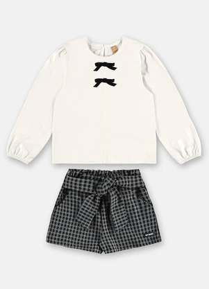 Up Baby - Conjunto Menina Blusa Laço Short Branco - UP BABY