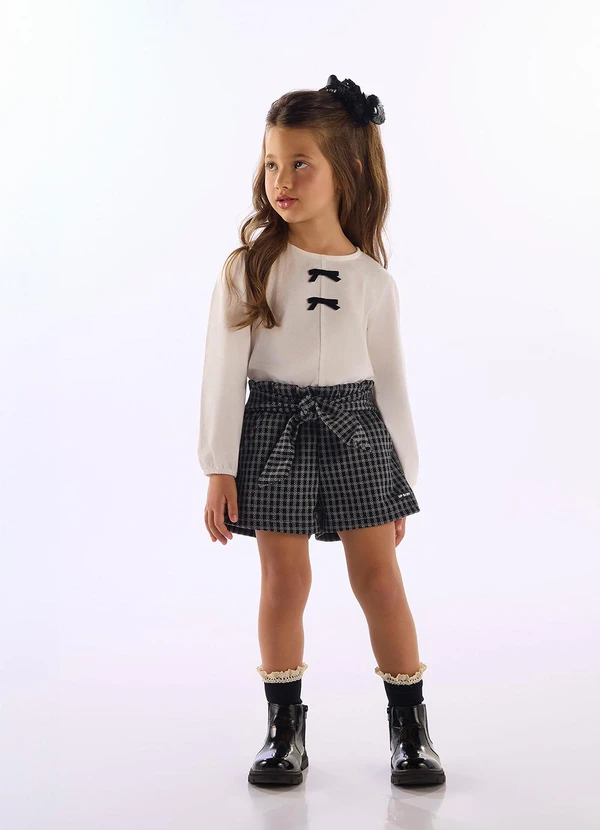 Up Baby - Conjunto Menina Blusa Laço Short Branco