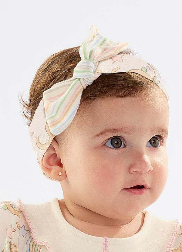 Up Baby - Faixa de Cabelo para Bebê em Suedine Bege