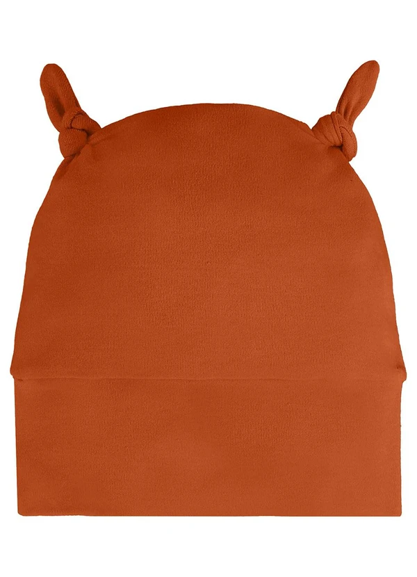 Três e Já - Touca Bebê Menina em Suedine Laranja 2