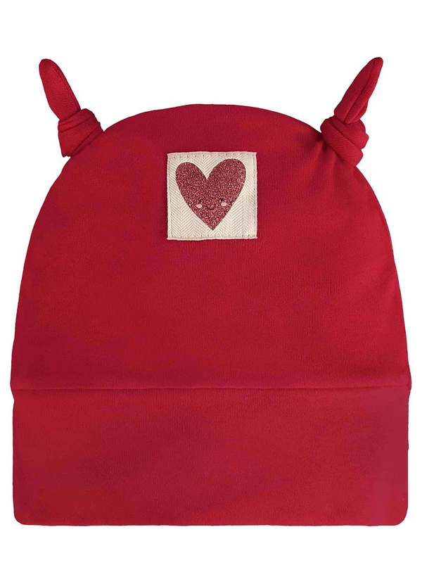 Três e Já - Touca Bebê Menina em Suedine Vermelho