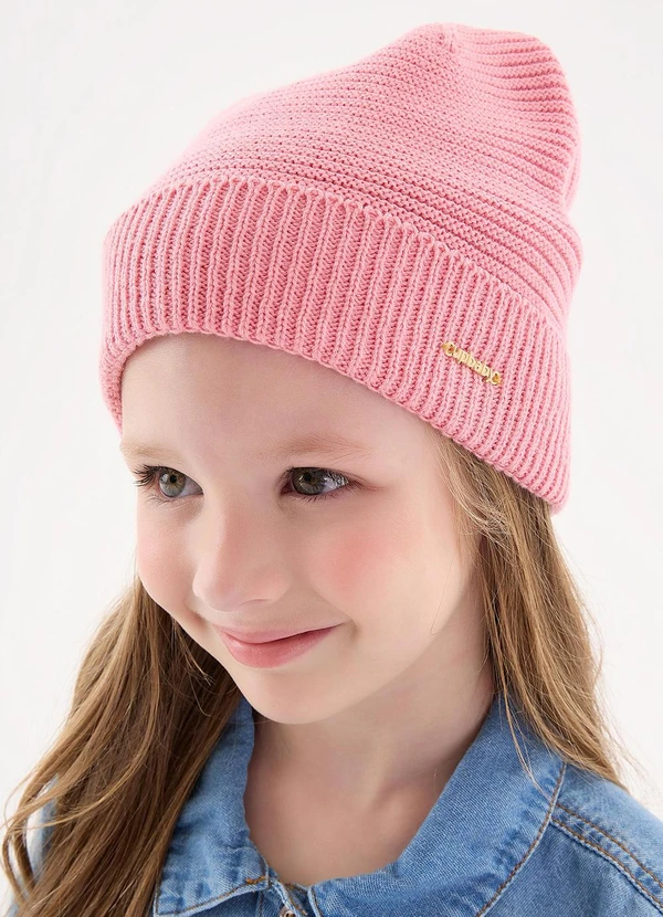 Touca em Tricô para Bebê Menina Rosa - Up Baby