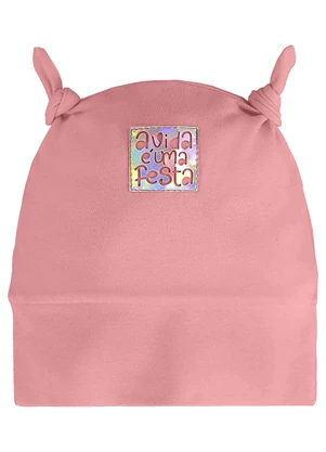 Três e Já - Touca para Bebê Menina em Suedine Rosa - TRÊS E JÁ