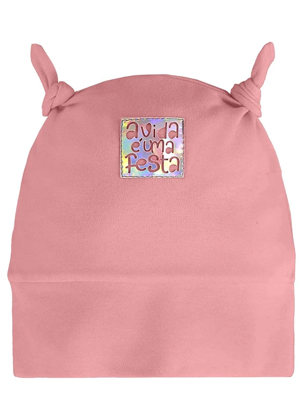 Três e Já - Touca para Bebê Menina em Suedine Rosa 2