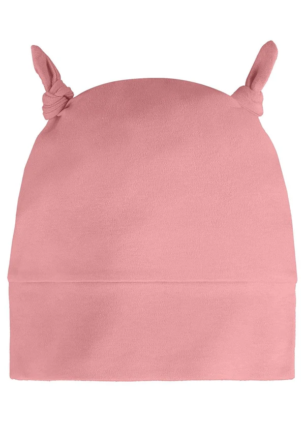 Três e Já - Touca para Bebê Menina em Suedine Rosa 3