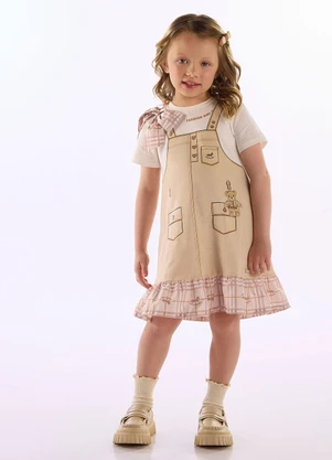 Up Baby - Vestido Cotton Laço Babados Bege - UP BABY