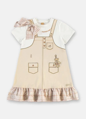 Up Baby - Vestido Cotton Laço Babados Bege - UP BABY