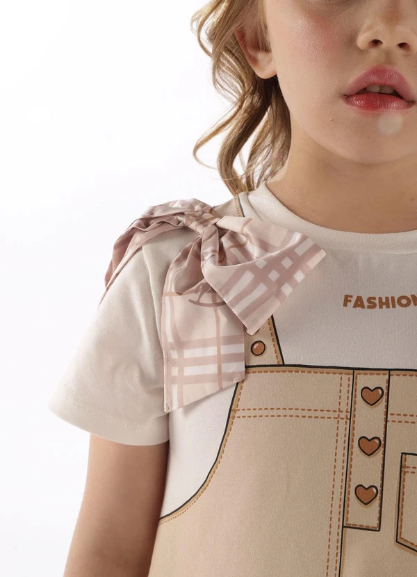 Up Baby - Vestido Cotton Laço Babados Bege 4