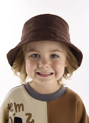 Três e Já - Chapéu Infantil em Veludo Cotelê Marrom - TRÊS E JÁ