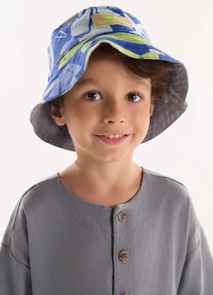 Três e Já - Chapéu Unissex Infantil Dupla Face Azul - TRÊS E JÁ