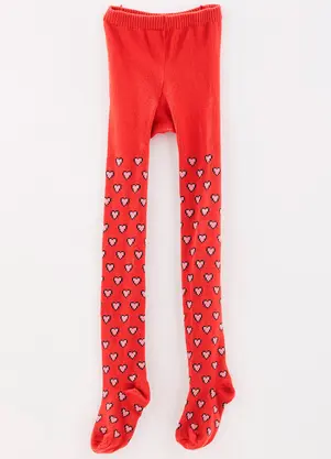 Fábula - Meia Calça de Menina Coração Pixel Vermelho - FÁBULA