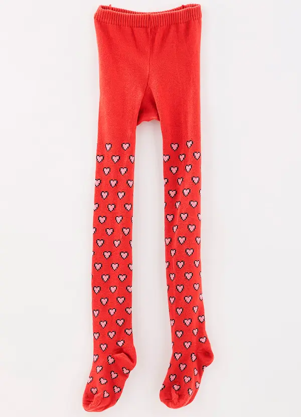 Fábula - Meia Calça de Menina Coração Pixel Vermelho