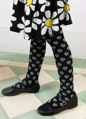 Fábula - Meia Calça Estampa Florpixel Preta - FÁBULA