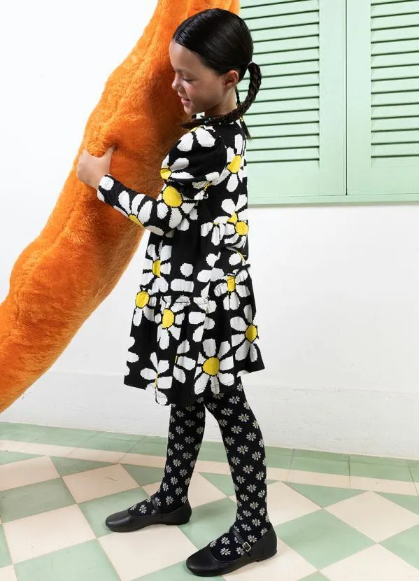 Fábula - Meia Calça Estampa Florpixel Preta 2