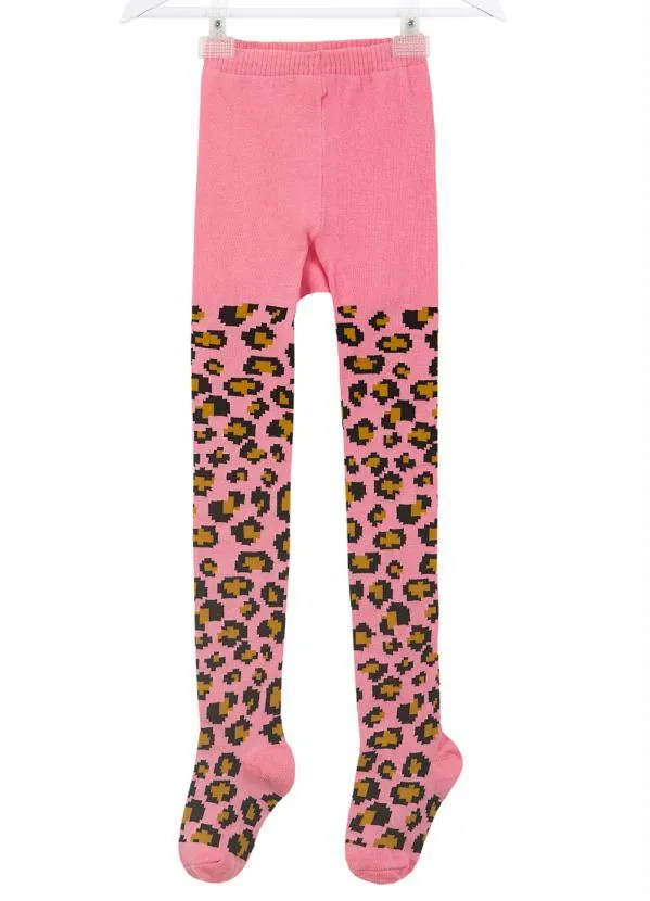 Fábula - Meia Calça Estampa Onça Pixel Rosa