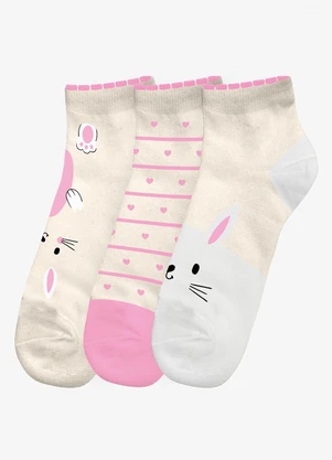 Trick Nick - Kit 3 pares de Meia Cano Curto Infantil Branco - TRICK NICK
