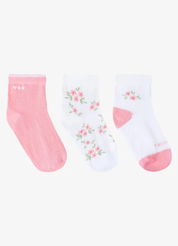 Trick Nick - Kit 3 pares de Meia Cano Curto Infantil Branco