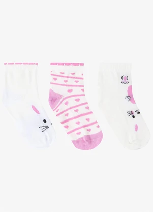 Trick Nick - Kit 3 pares de Meia Cano Curto Infantil Rosa - TRICK NICK