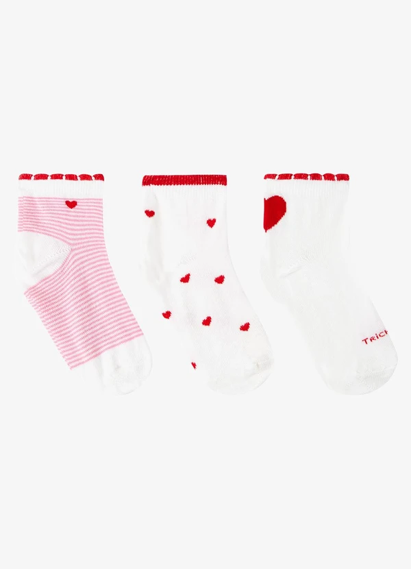 Trick Nick - Kit 3 pares de Meia Cano Curto Infantil Vermelho