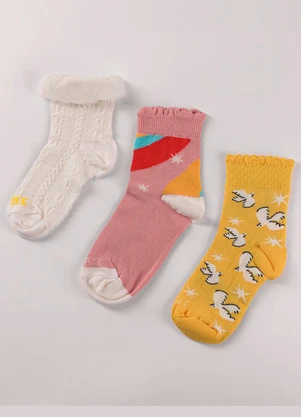 Bugbee - Kit Meia Infantil Cano Médio Rosa - BUGBEE