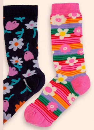 Bugbee - Meia Cano Alto Infantil Estampada Rosa - BUGBEE