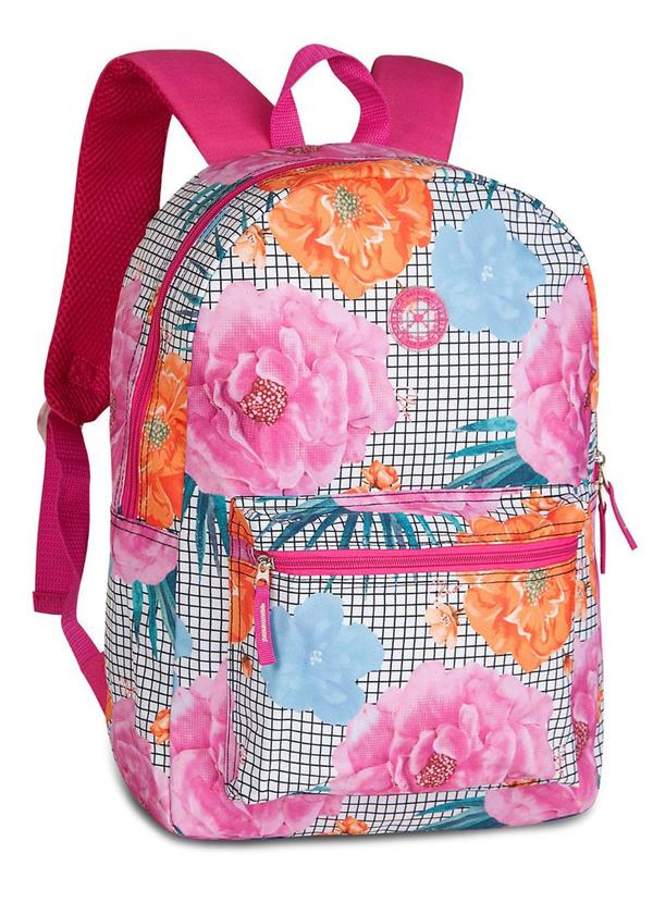 Rovitex - Mochila Feminina Estampa Xadrez com Floral Rosa