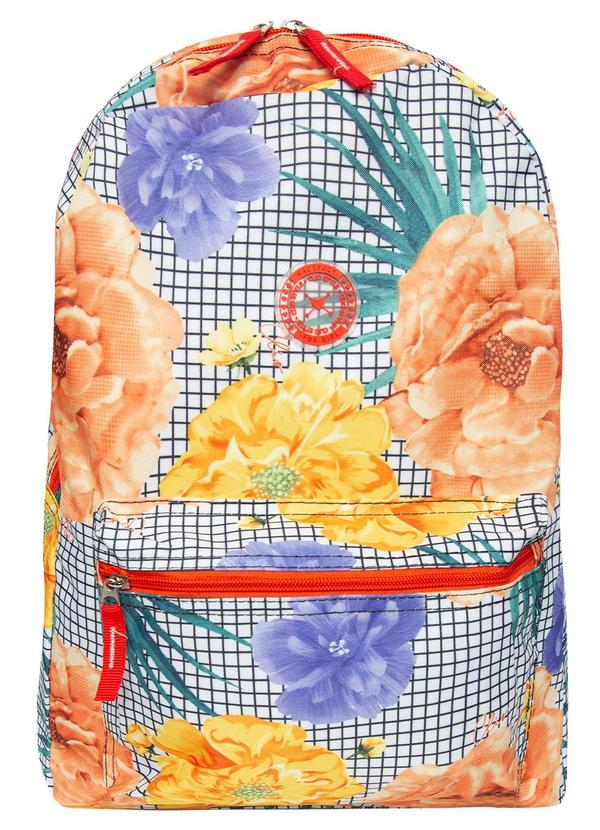 Rovitex - Mochila Feminina Xadrez com Floral Vermelho