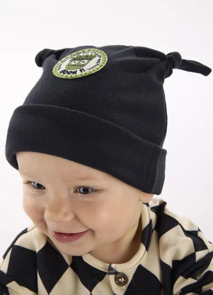 Três e Já - Touca para Bebê em Suedine Preto - TRÊS E JÁ