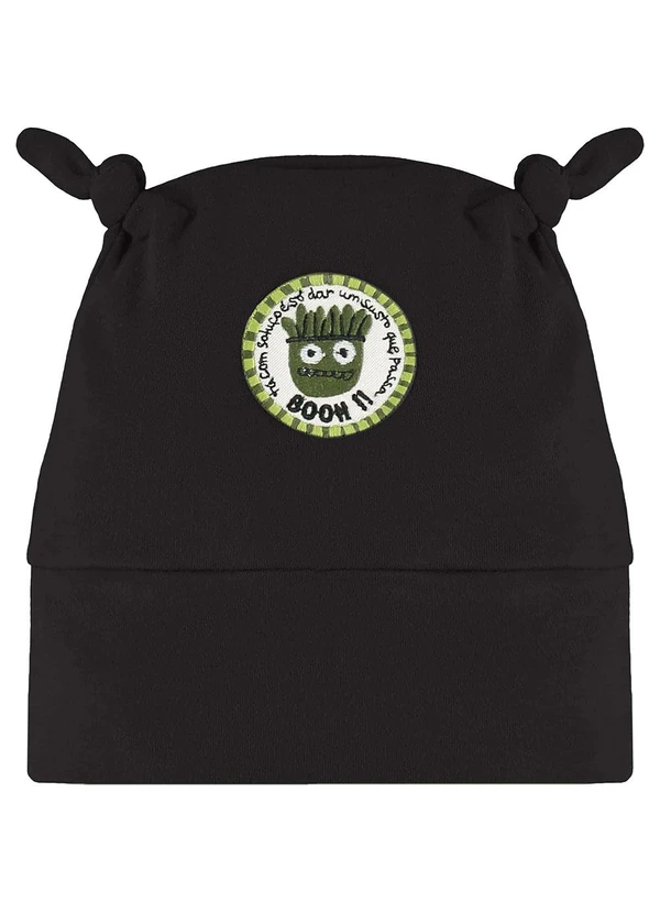 Três e Já - Touca para Bebê em Suedine Preto 2