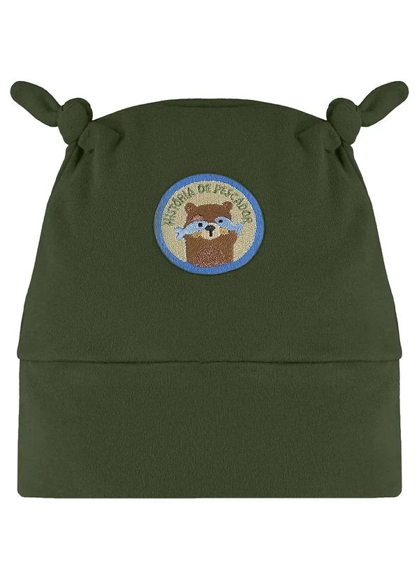 Três e Já - Touca para Bebê em Suedine Verde 1