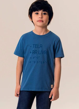 Bugbee - Camiseta Infantil em Meia Malha Estampada Azul - BUGBEE