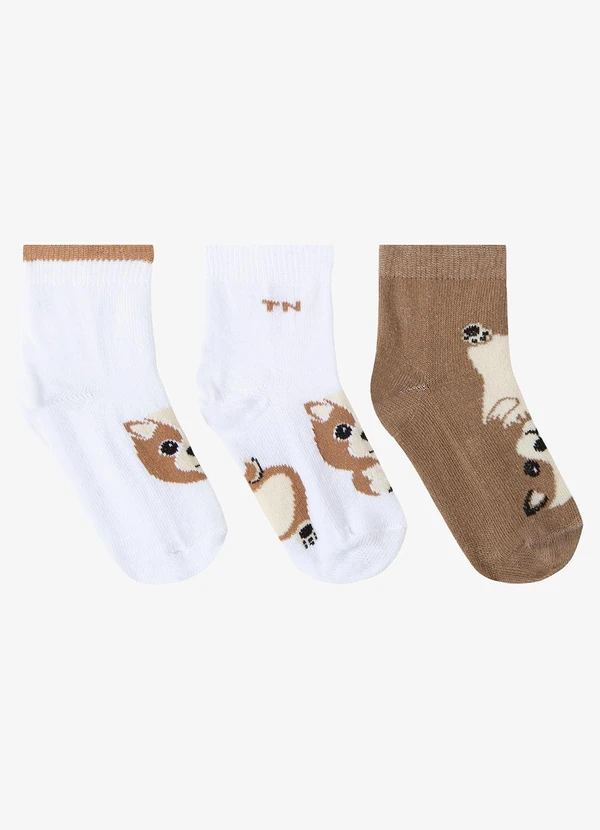 Trick Nick - Kit 3 pares de Meia Cano Curto Infantil Branco