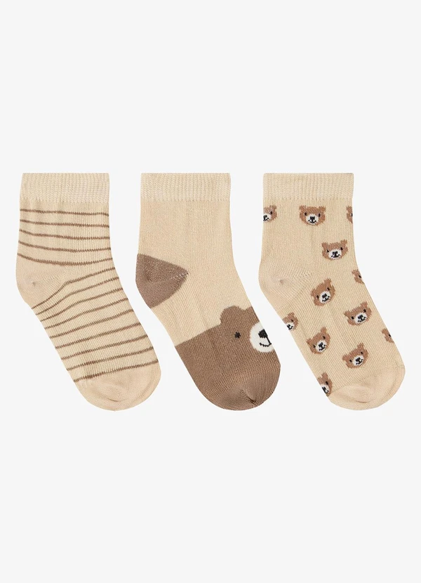 Trick Nick - Kit 3 pares de Meia Cano Curto Infantil Marrom