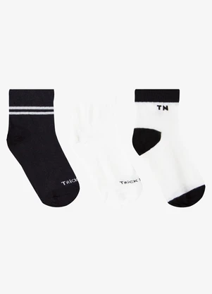 Trick Nick - Kit 3 pares de Meia Cano Curto Infantil Preto - TRICK NICK
