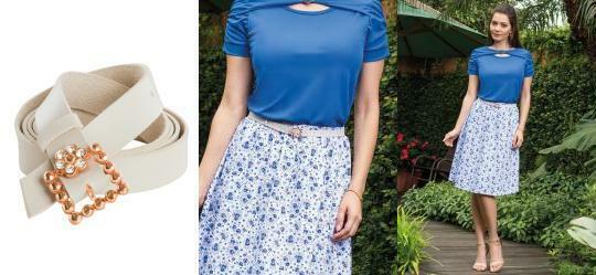 Cinto com Fivela Dourada Marfim