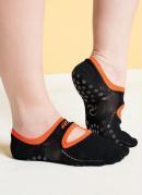 Meia Sapatilha Antiderrapante Preta e Laranja 