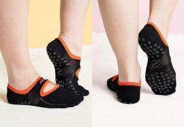 Meia Sapatilha Antiderrapante Preta e Laranja