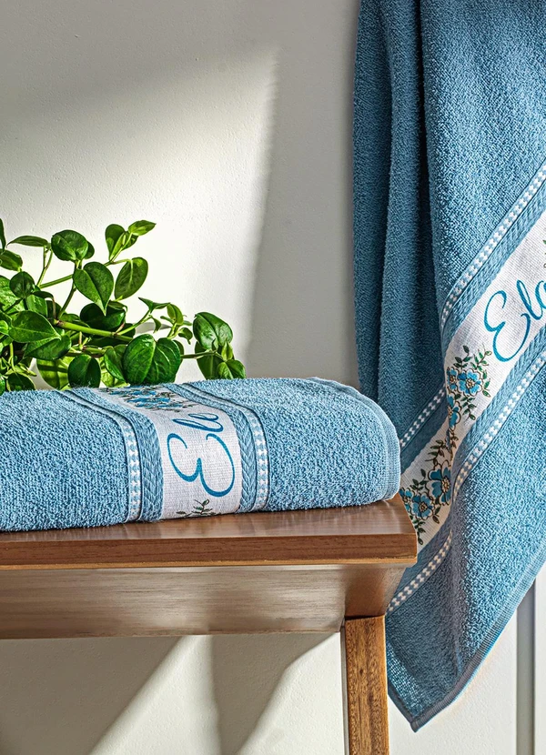 Lar e Lazer - Jogo de Toalhas Ele e Ela Azul 2 Peças