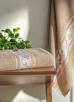 Lar e Lazer - Jogo de Toalhas Ele e Ela Bege 2 Peças - LAR E LAZER