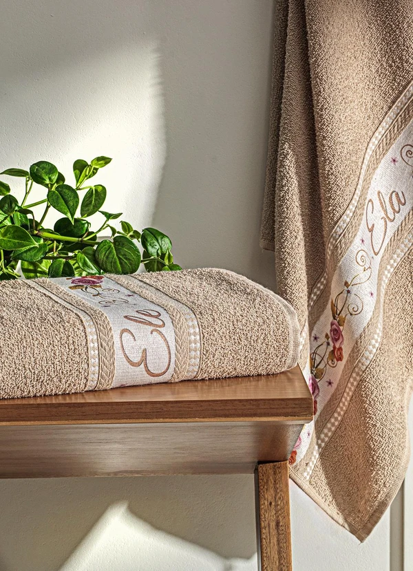 Lar e Lazer - Jogo de Toalhas Ele e Ela Bege 2 Peças