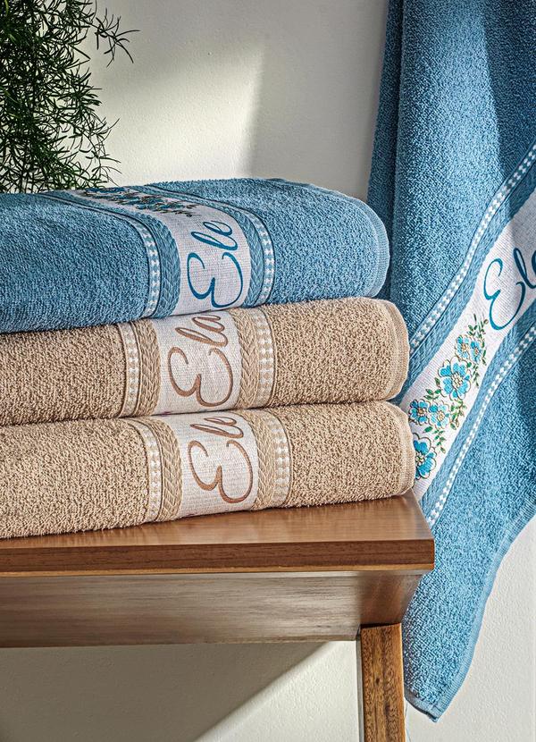 Lar e Lazer - Jogo de Toalhas Ele e Ela Bege 2 Peças 2