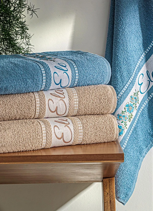 Lar e Lazer - Jogo de Toalhas Ele e Ela Bege 2 Peças 2