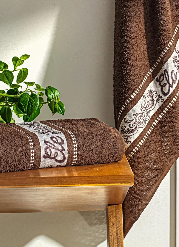 Lar e Lazer - Jogo de Toalhas Ele e Ela Marrom 2 Peças