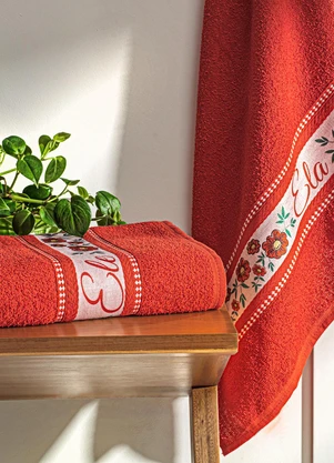 Lar e Lazer - Jogo de Toalhas Ele e Ela Vermelha 2 Peças - LAR E LAZER