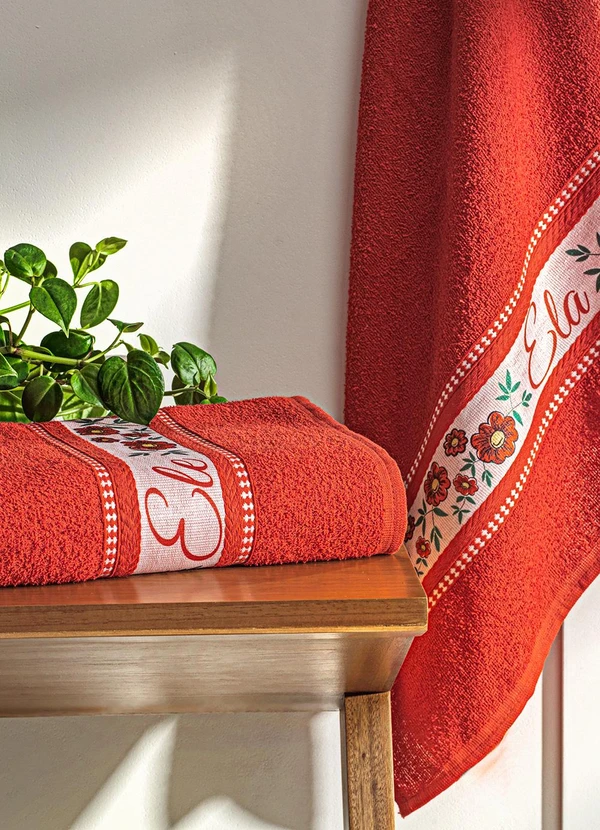 Lar e Lazer - Jogo de Toalhas Ele e Ela Vermelha 2 Peças