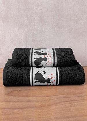 Jogo de Toalhas Gatinhos (Preto) 2 Peas