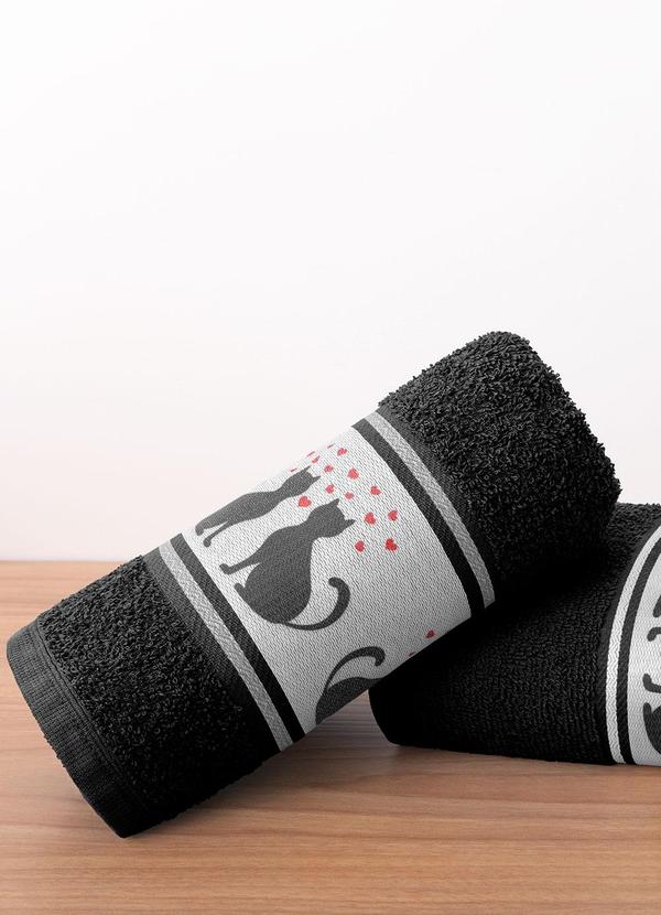 Lar e Lazer - Jogo de Toalhas Gatinhos Preto 2 Peças 2