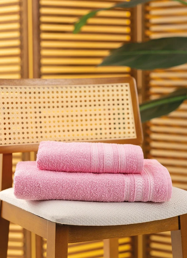 Lar e Lazer - Jogo de Toalhas Nápoles Rosa Chiclete 2 Peças