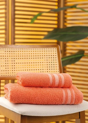 Lar e Lazer - Jogo de Toalhas Nápoles Salmão 2 Peças - LAR E LAZER
